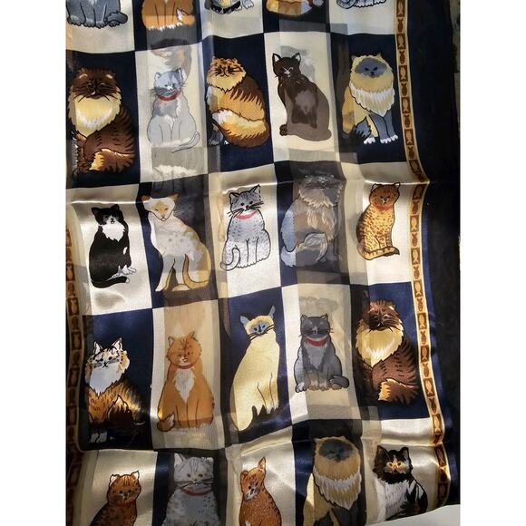 Vintage Mid Century Kitten Cat Neck Head Waist Scarf Korea XLong 61" x 13" - Picture 3 of 4